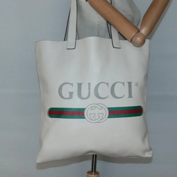 GUCCI Web Sherry Line Tote Bag Leather Ivory 572768 Auth mr1460 - Picture 16 of 16